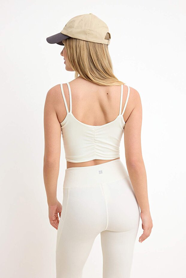 Ekru Destekli/Şekillendirici Çift İp Askılı V Yaka Örme Spor Sütyeni TWOAW23SS00041 - 5
