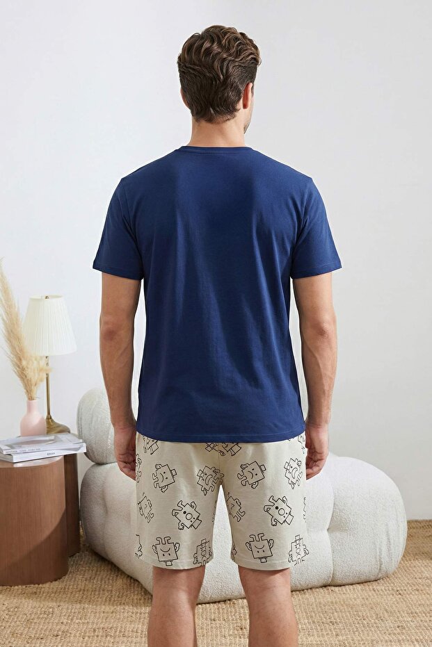 Indigo Regular Kesim Baskılı Pamuklu Pijama Takımı TMNSS26PT00031 - 3