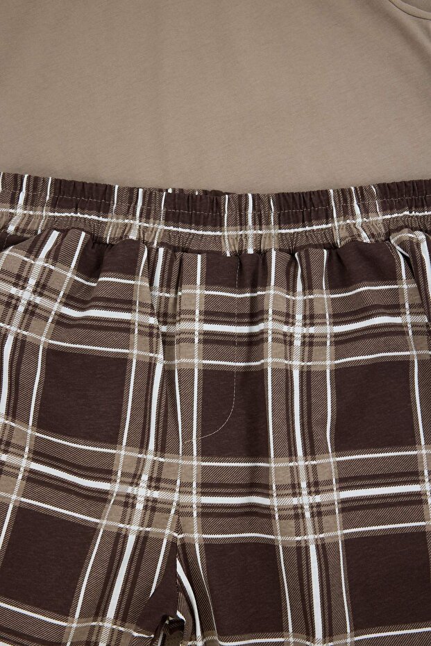 Bej Regular Ekose/Kareli Pamuklu Örme Pijama Takımı TMNSS26PT00047 - 8