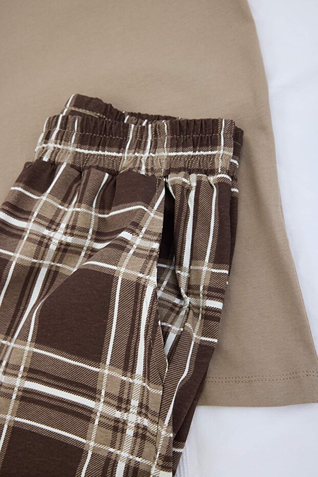 Bej Regular Ekose/Kareli Pamuklu Örme Pijama Takımı TMNSS26PT00047 - 6