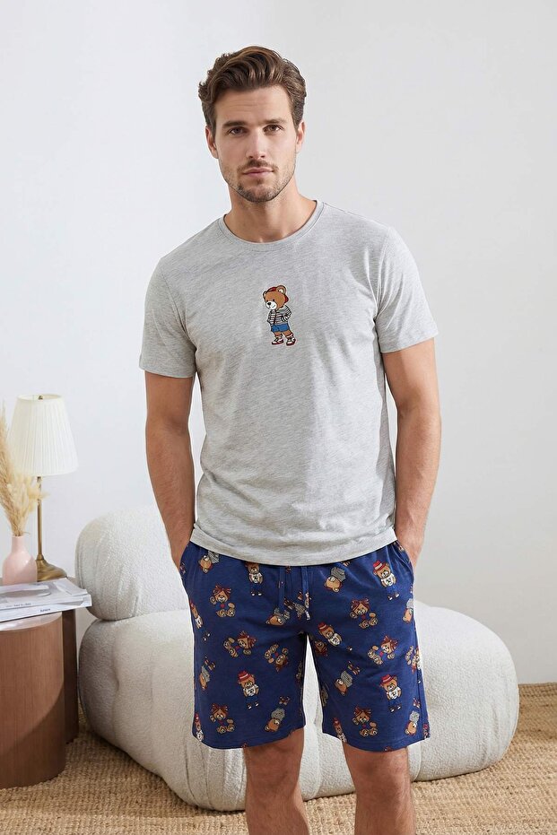 Grimelanj - Lacivert Ayıcık Desenli Örme Pijama Takımı TMNSS26PT00021 - 2
