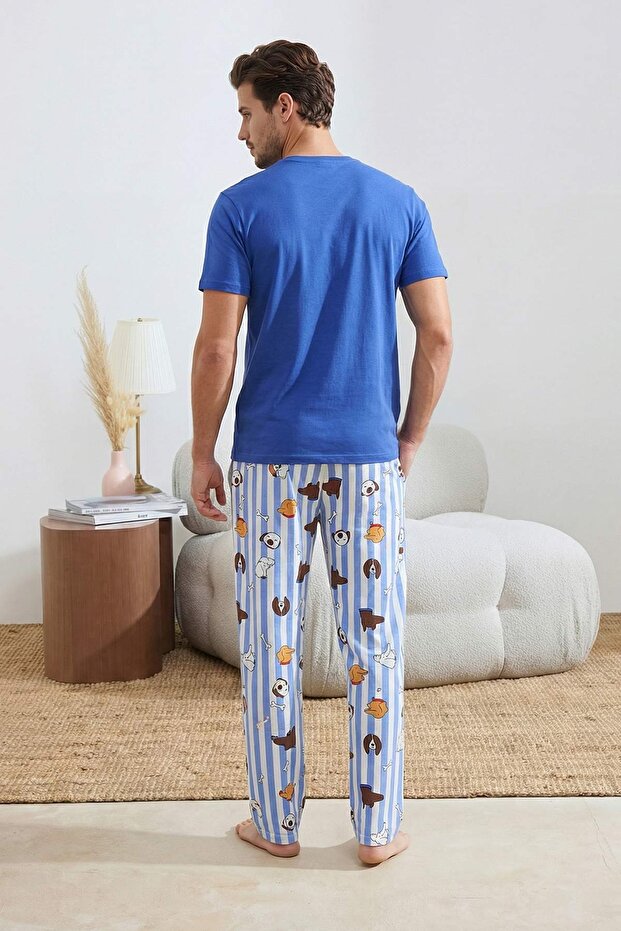 Mavi Regular/Normal Kesim Kısa Kollu Pamuklu Hayvan Desenli Pijama Takımı TMNSS26PT00004 - 3