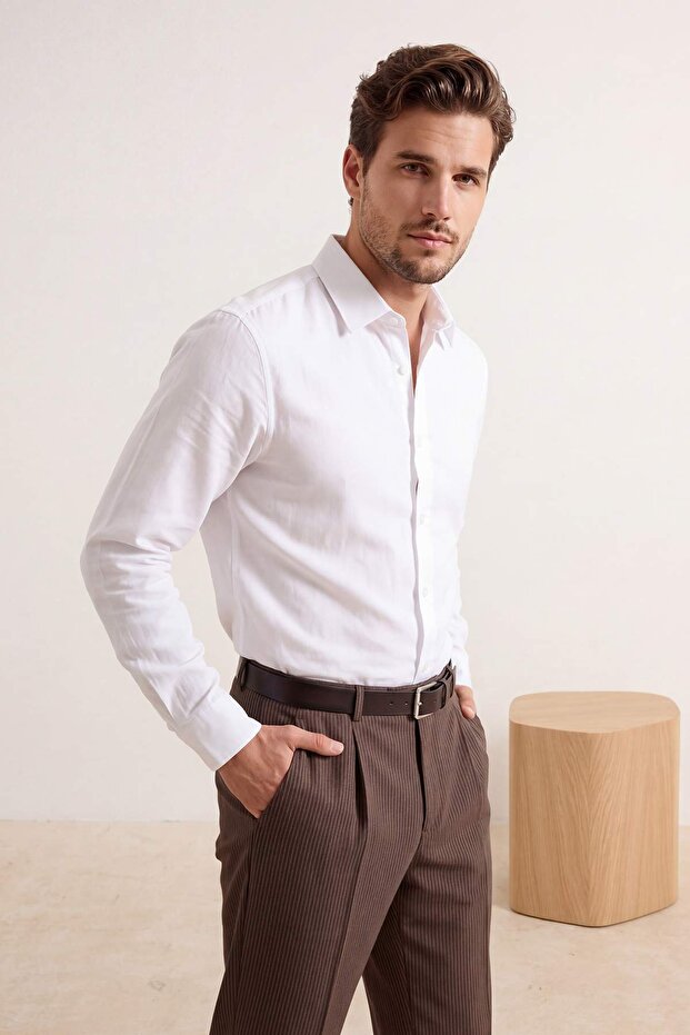 Beyaz Normal Kalıp/Regular Fit Poplin Yazlık Erkek Dokuma Gömlek TMNSS26GO00030 - 1