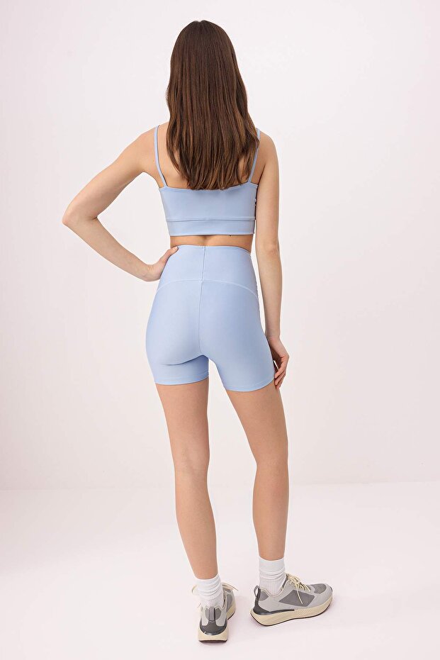 Açık Mavi Toparlayıcı Örme Spor Şort/Kısa Tayt TWOSS21SR0545 - 5
