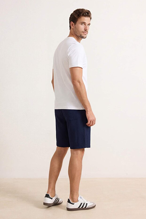 Lacivert Regular/Normal Kesim Dokulu Bürümcük Şort & Bermuda TMNSS26SR00002 - 3