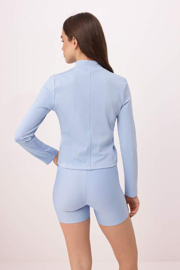 Açık Mavi Vücuda Oturan Fermuarlı Dik Yaka Örme Spor Ceket/Sweatshirt TWOAW23BZ00592 - 6