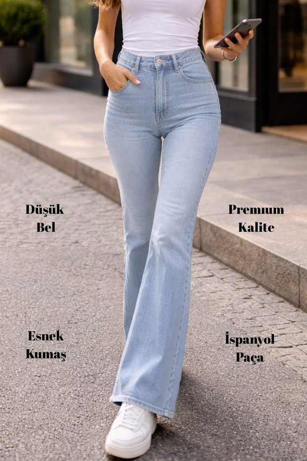 High Quality Women's 5-Pocket Low Waist Flared Skinnyfit Stretchy Jean Pants C619-Snow-Wash