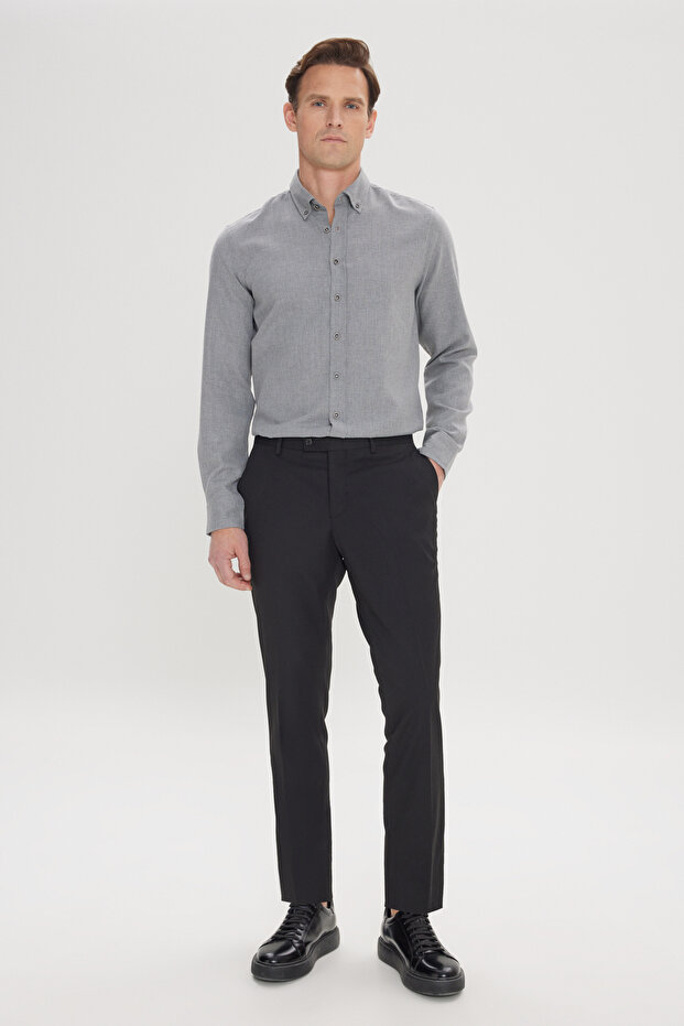 Erkek Siyah Slim Fit Dar Kesim Esnek Klasik Pantolon - 2