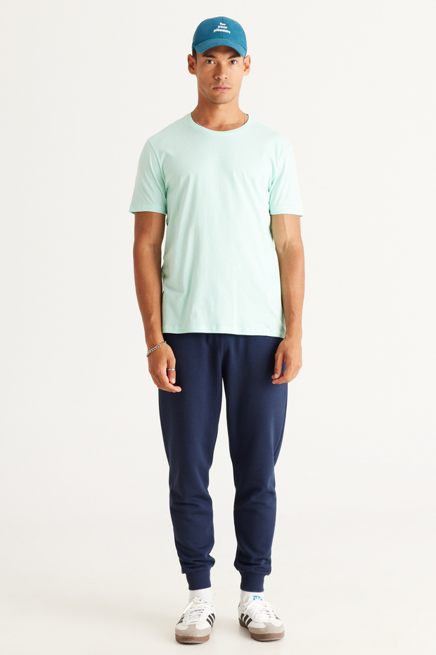 Erkek Mint %100 Pamuk Slim Fit Dar Kesim Bisiklet Yaka Basic Tişört - 4