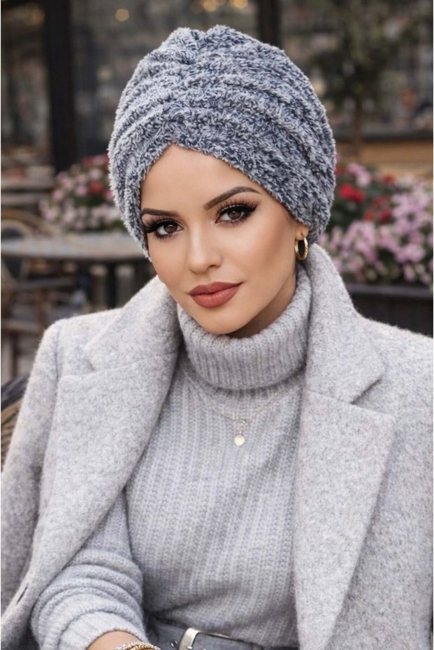 Gray Fur Winter Twisted Bonnet