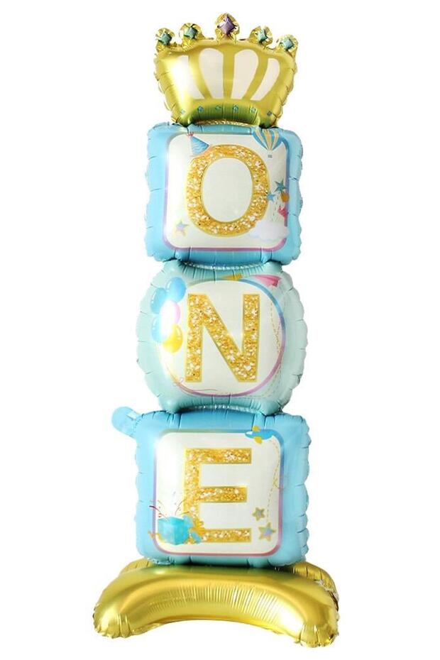 Footed One Written Blue Color Foil Balloon 110 cm