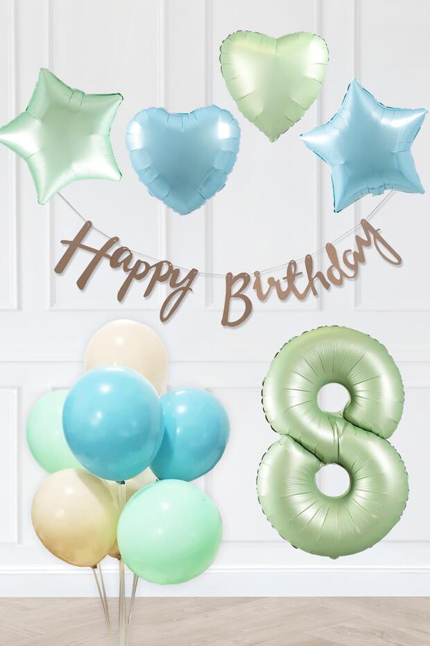 Retro Blue Green Colors Birthday Party Set Retro Green Age Balloon Kraft Banner Balloon Chain Se