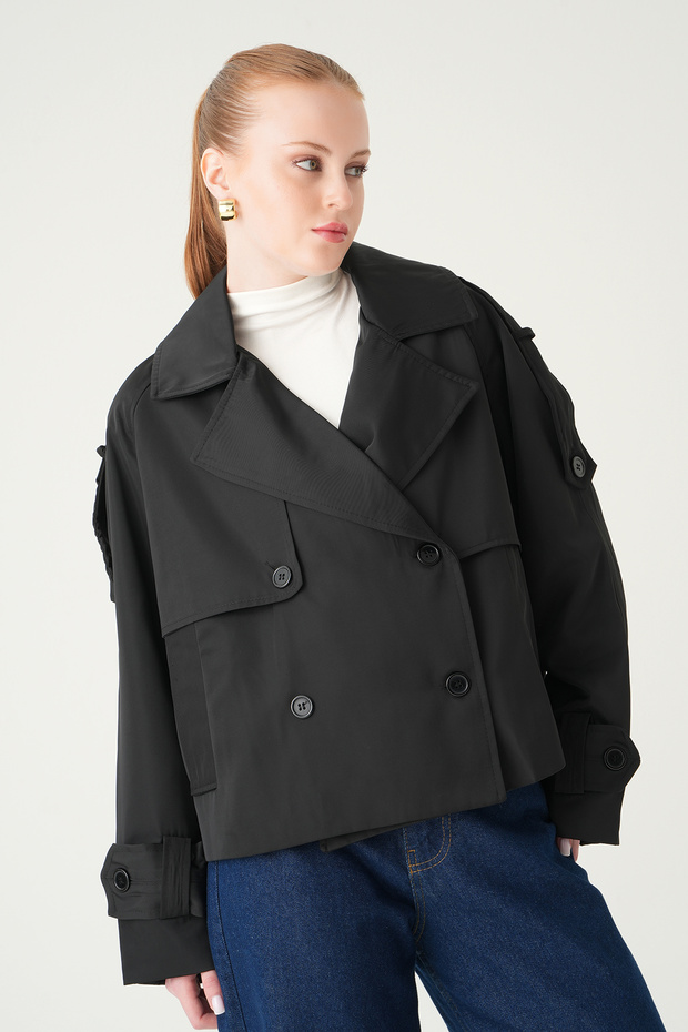 Black Patchwork Trechcoat 251858