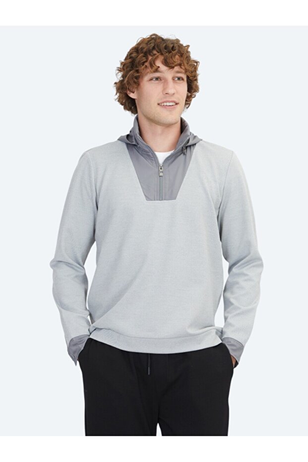 Gri Kapüşonlu Sweatshırt - 1