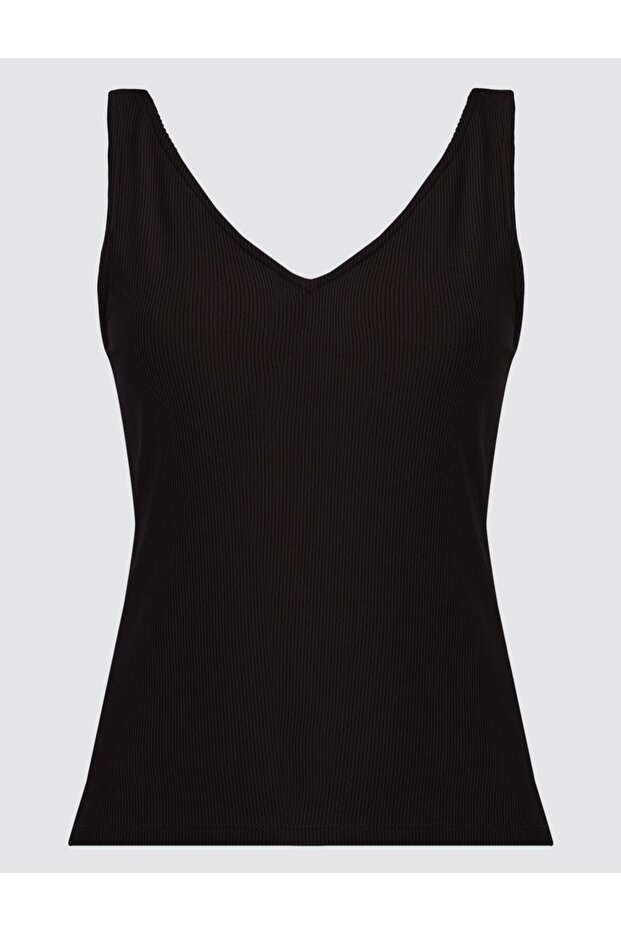 Siyah Dar Kesim V Yaka Basic Örme Atlet - 6