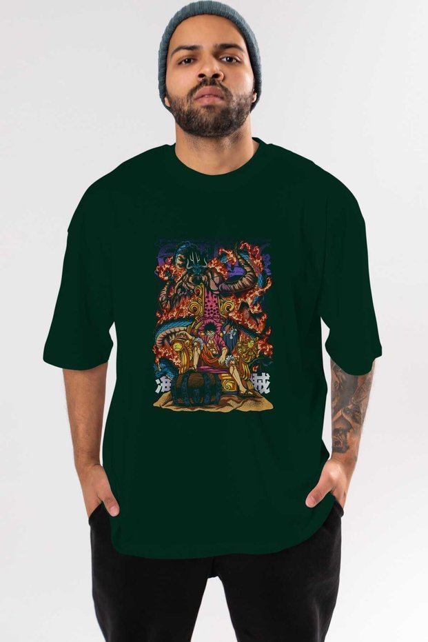 MONKEY D. LUFFY 1 Anime Front Printed Emerald Green Oversize t-shirt Men Women