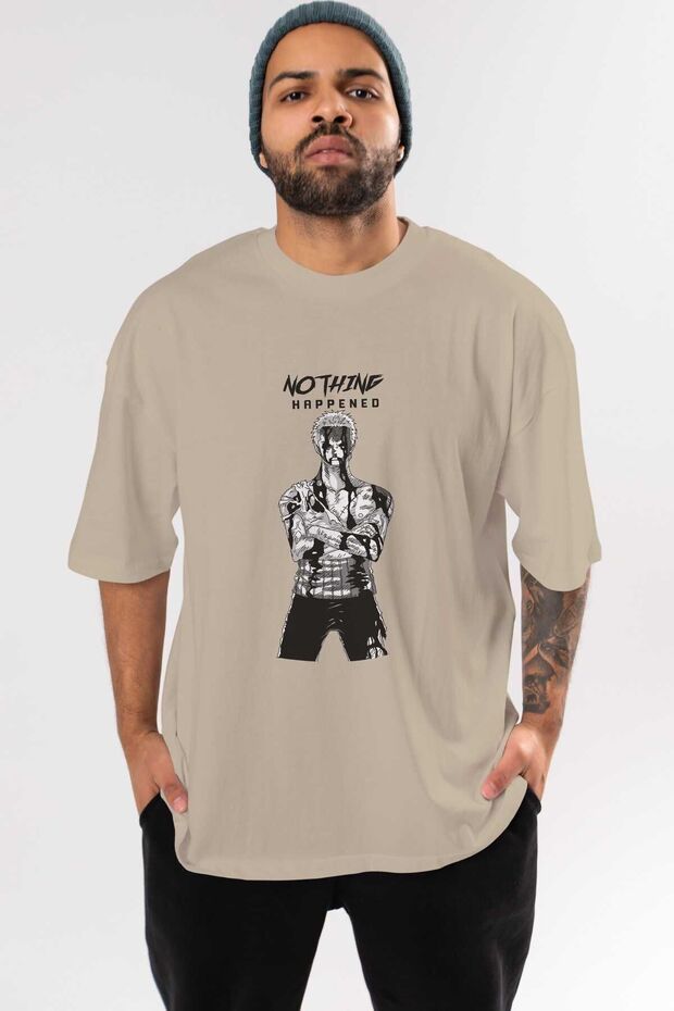 Roronoa Zoro 3 Pre-Printed Beige Oversize T-Shirt Unisex Men's Women's Crew Neck
