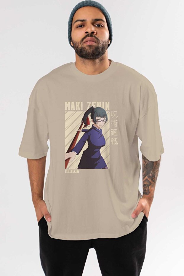 Maki Zenin CHAINSAWMAN Anime Front Printed Beige Oversize t-shirt Men Women