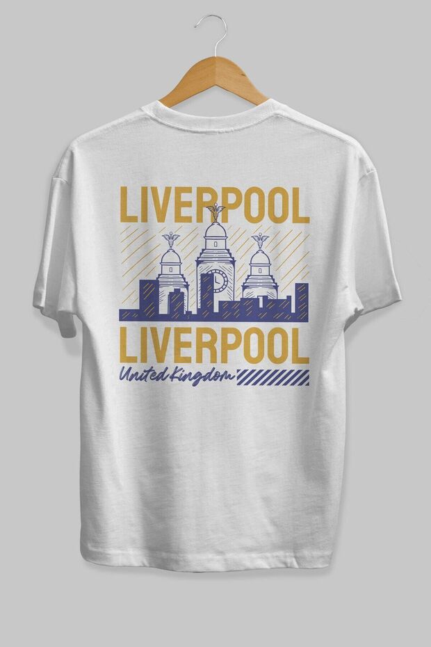 Liverpool Back Printed White Oversize T-shirt Unisex Men's Women's Crew Neck