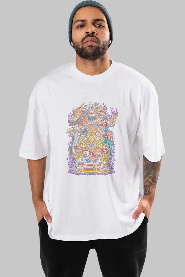 ONE PIECE (8) Anime Front Printed White Oversized t-shirt Men Women