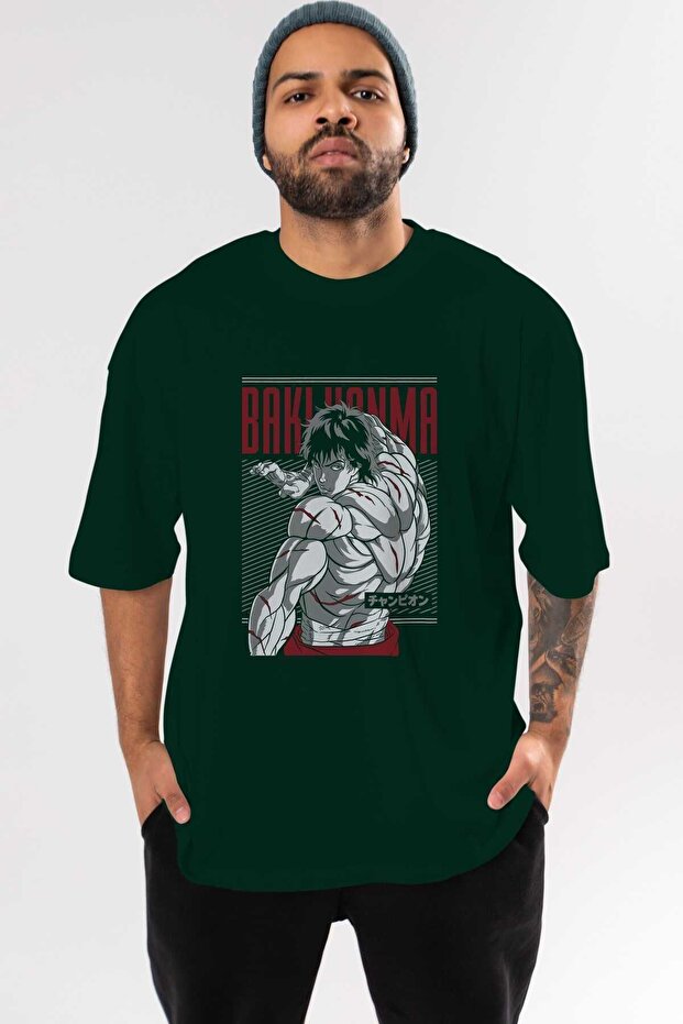 Baki Hanma Anime Pre-Printed Emerald Green Oversize T-Shirt Men Women