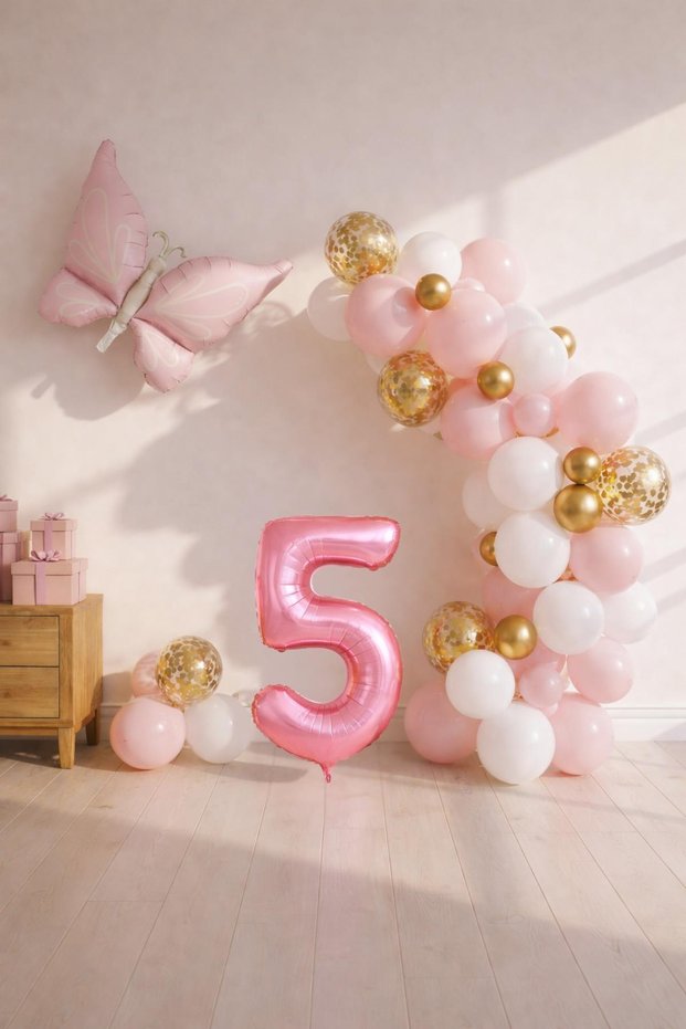 Butterfly Themed Pink 5Th Birthday Balloon Set – Pink Gold Balloon Chain