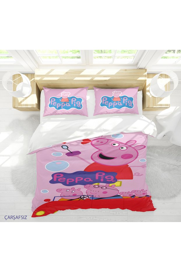 Peppa Pig Patterned 3D Digital Printed Double Girl's Duvet Cover Set