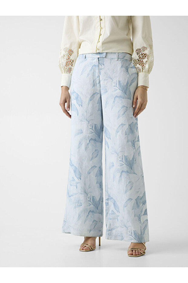 Linen-blend printed pants