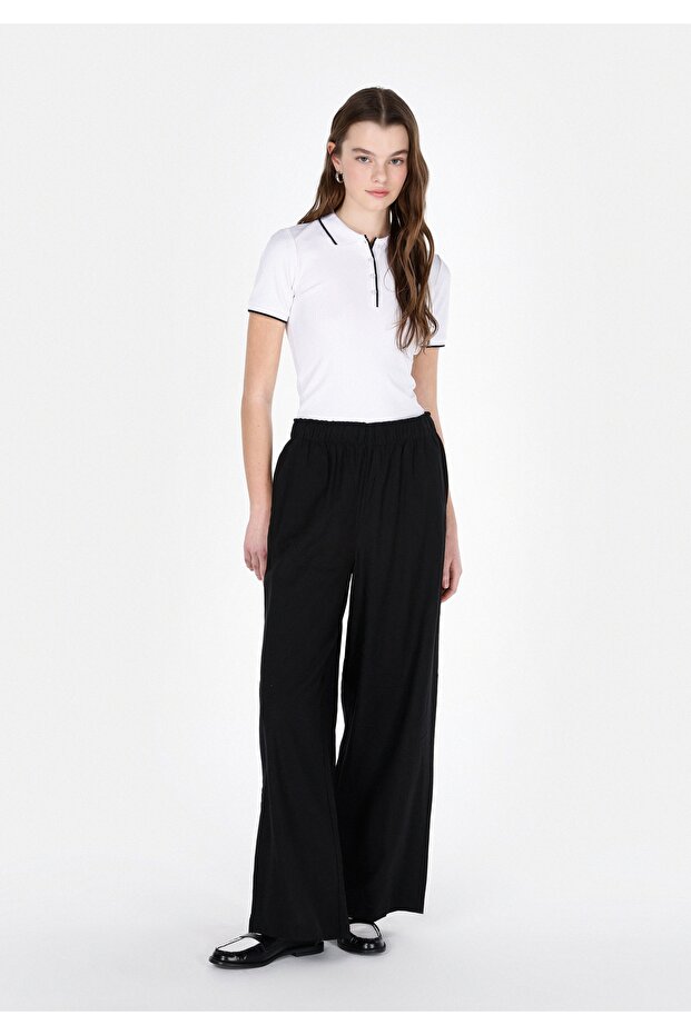 Regular Fit High Waist Wide Leg Women's Black Trousers