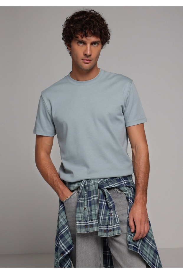 Regular Fit Round Neck Plain Men's Green Short Sleeve T-Shirt