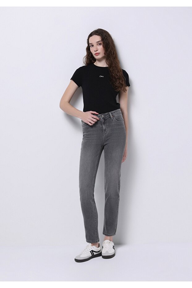 Slim Fit Zippered Women's Black Denim Jean Trousers