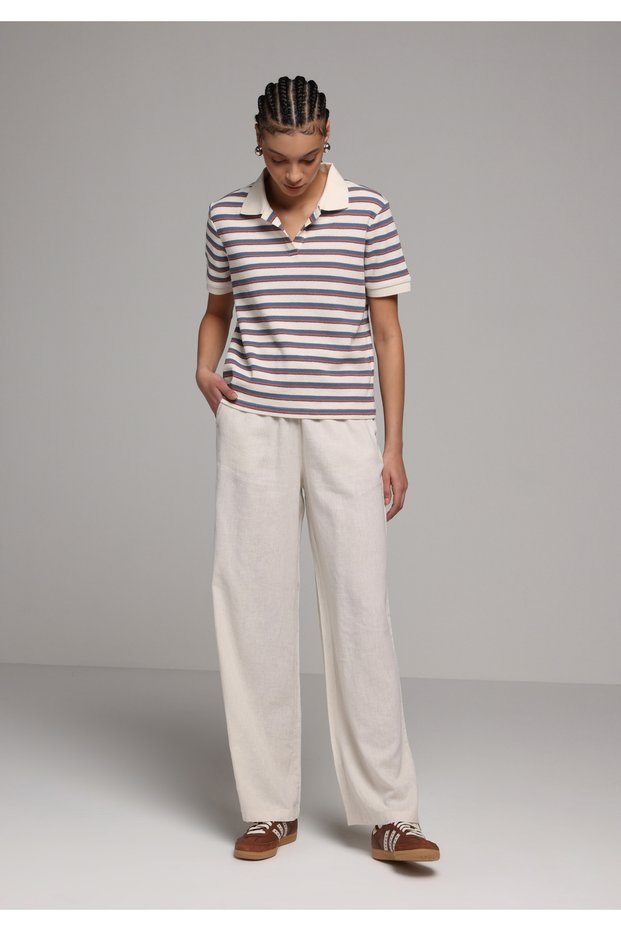 Regular Fit High Waist Wide Leg Women's Beige Trousers