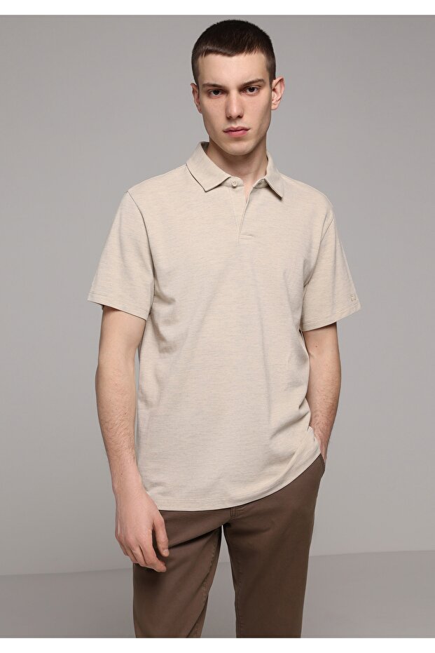 Regular Fit Polo Neck Plain Men's Stone Short Sleeve T-Shirt