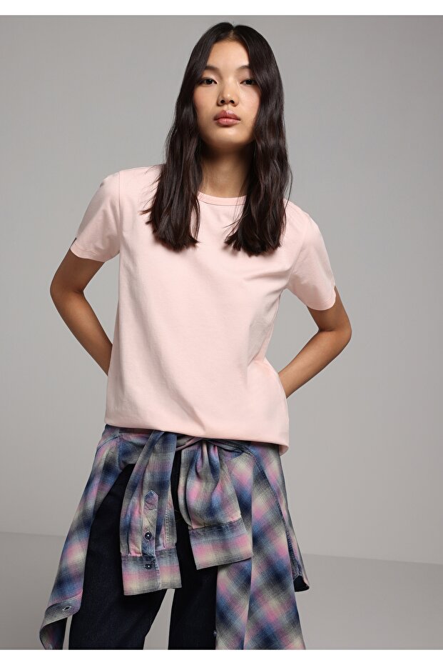 Regular Fit Round Neck Plain Women's Pink Short Sleeve T-Shirt