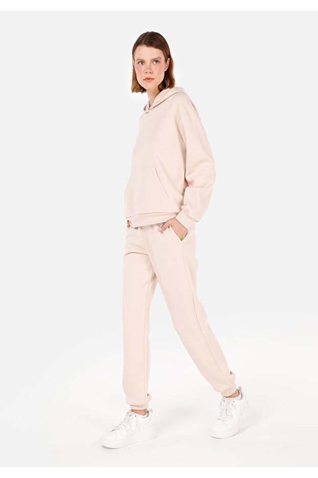 Regular Fit Mid Waist Straight Women's Beige Sweatpants