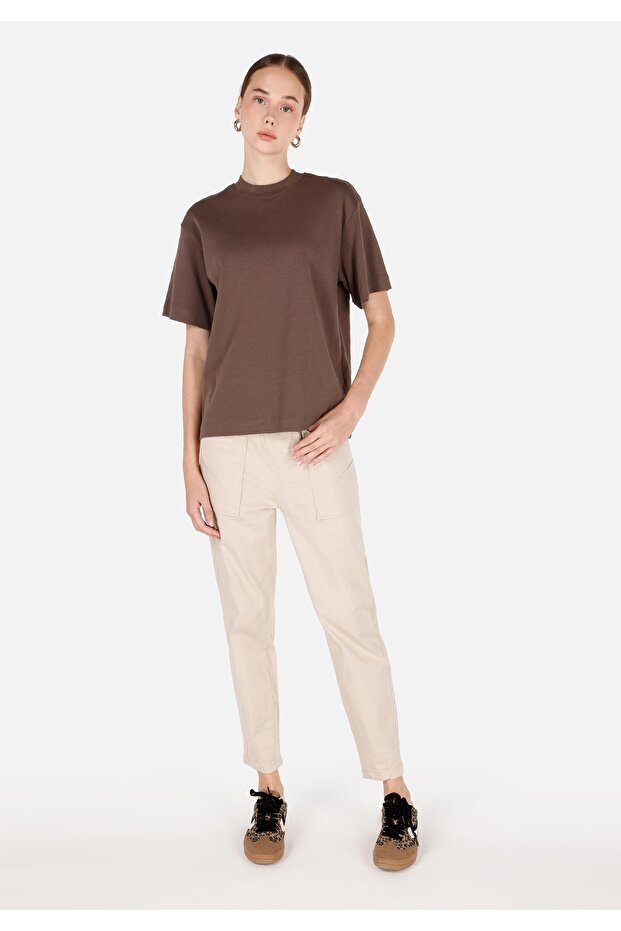 Regular Fit Low Waist Straight Leg Women's Beige Trousers