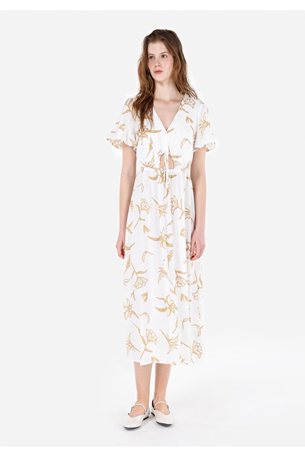 Regular Fit Women's Ecru Floral Printed Dress