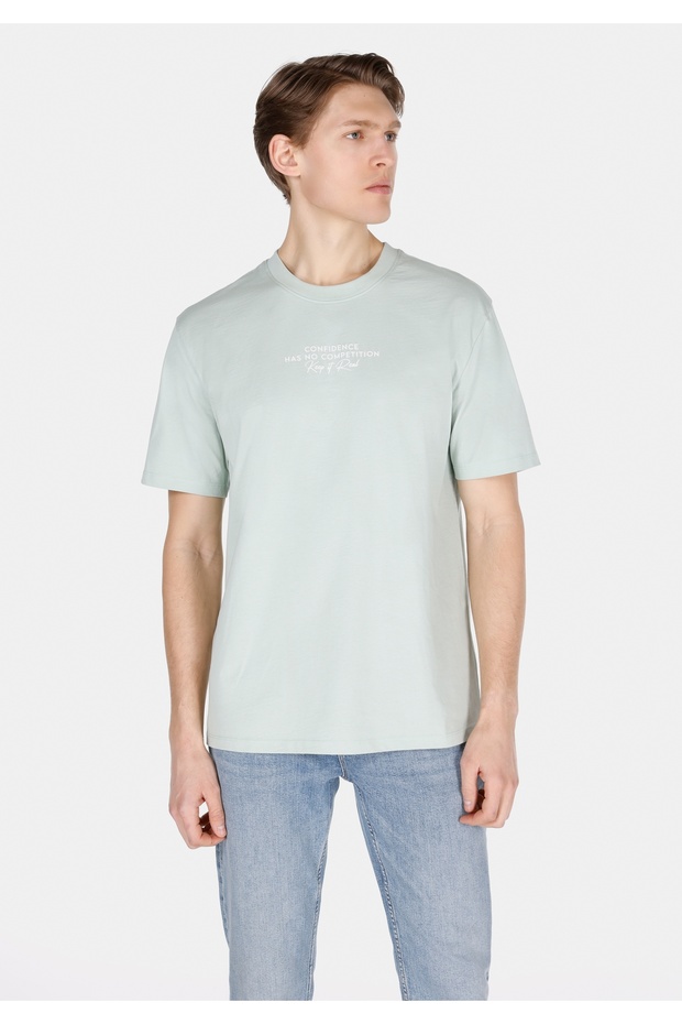 Comfort Fit Round Neck Plain Men's Green Knitted Short Sleeve T-Shirt