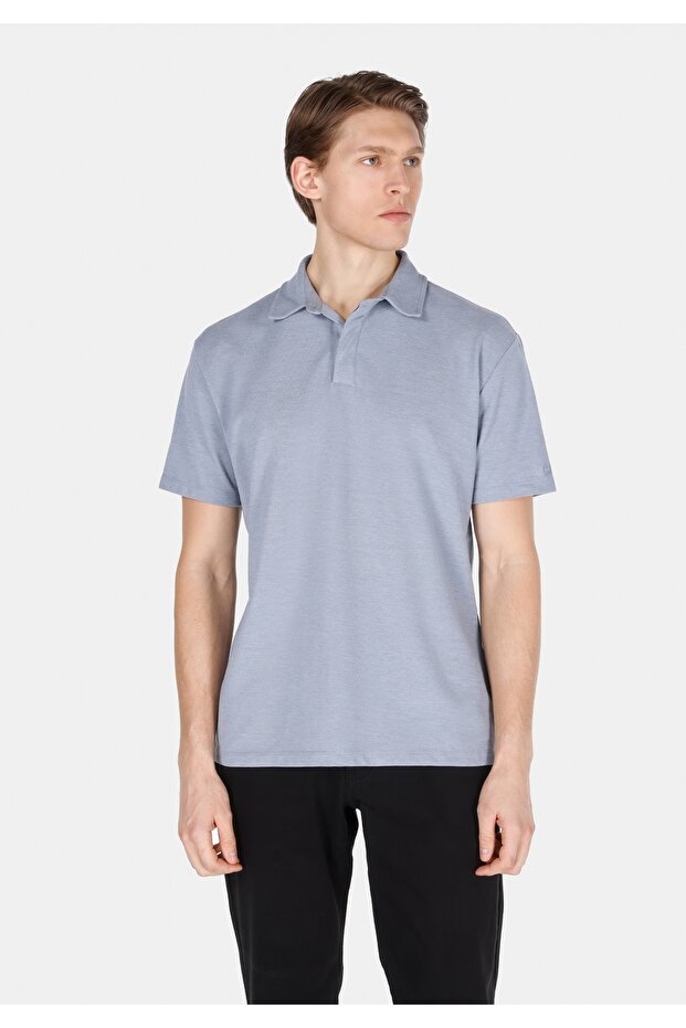 Comfort Fit Polo Neck Plain Men's Blue Short Sleeve T-Shirt