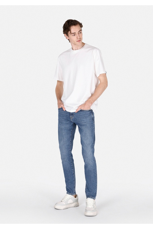Slim Fit Pocketed Men's Mid Indigo D Denim Jean Trousers