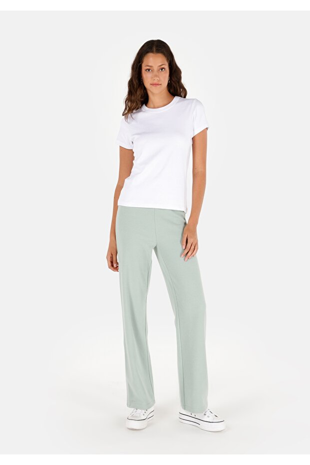 Regular Fit Mid Waist Women's Cotton Blend Green Sweatpants