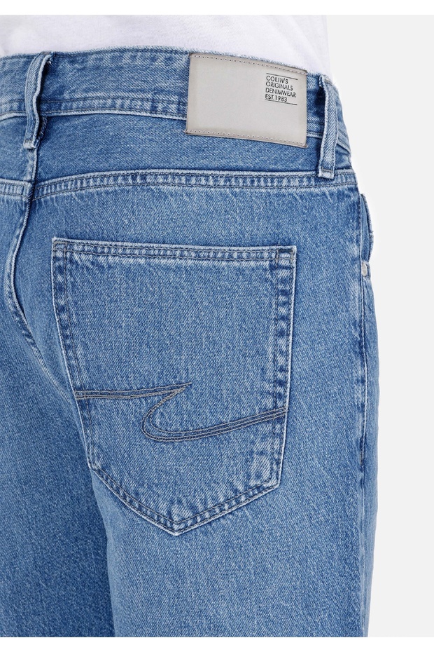 Straight Fit Düşük Bel Erkek Mavi Jean Şort - 6