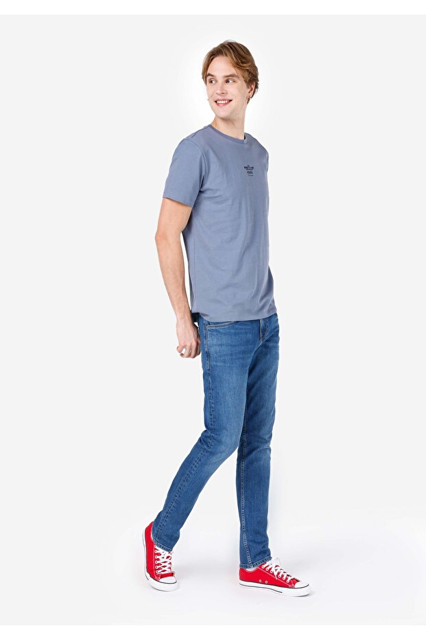 044 Karl Normal Cut Low Waist Straight Leg Blue Men's Trousers Cl1068665