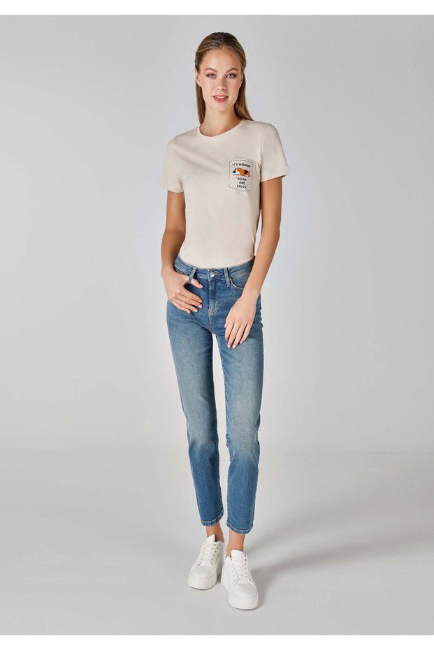 Slim Fit Mid Waist Straight Leg Women's Indigo Jean Trousers