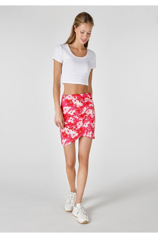 Slim-Fit Floral Mini Multicolored Women's Skirt