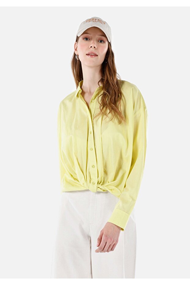 Regular Fit Shirt Collar Green Women's Long Sleeve Shirt