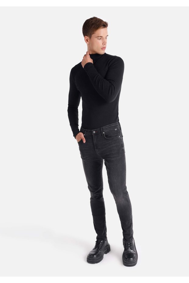 Skinny Fit High Waist Narrow Leg Men's Black Jean Trousers
