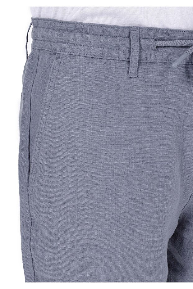 Regular Fit Dokuma Orta Bel Düz Erkek Mavi Şort - 5