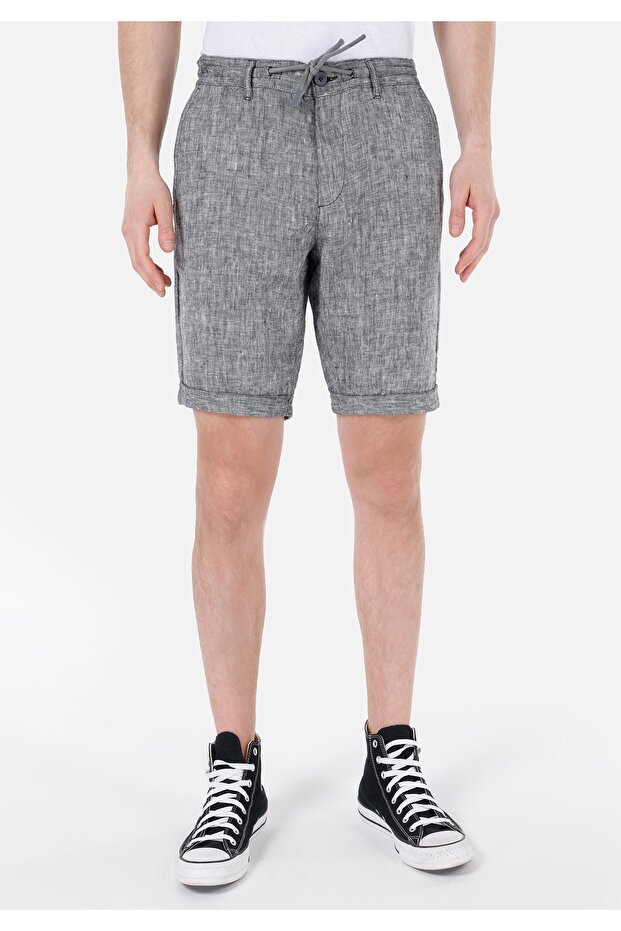 Regular Fit Cepsiz Orta Bel Düz Erkek Gri Şort - 4