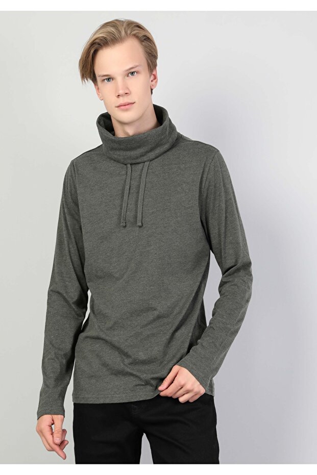 Regular Fit Half Fisherman Men's Khaki Long Sleeve T-Shirt Cl1036982